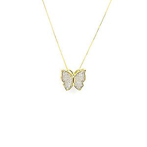 Colar Borboleta Pavê Cristal Folheado a Ouro 18K