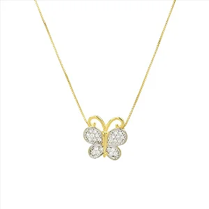 Colar Borboleta Redondo Cristal Folheado a Ouro 18K