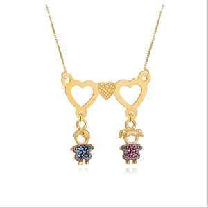 Colar Canga Completa Com 2 Pingentes Cravejados Folheado a Ouro 18K