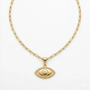 Colar Cartier Pingente Olho Grego Placa Folheado a Ouro 18K