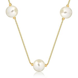 Colar Choker 3 Pérolas Folheado a Ouro 18K