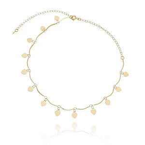 Colar Choker Coração Liso Palitinho Folheado a Ouro 18K