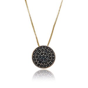 Colar Chuveiro Preto Folheado a Ouro 18K