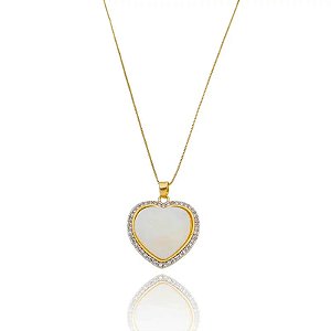 Colar Coração Borda Cravejado Pedra Folheado a Ouro 18K