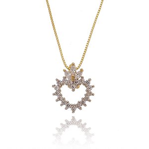 Colar Coração Coroa Folheado a Ouro 18K