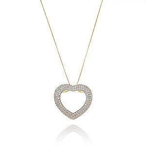 Colar Coração Cravejado Mega Vazado Folheado a Ouro 18K