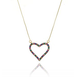 Colar Coração Desenhado Rainbow Folheado a Ouro 18K