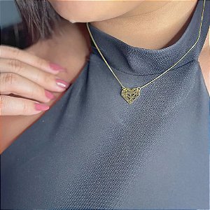 Colar Coração Geométrico Folheado a Ouro 18K