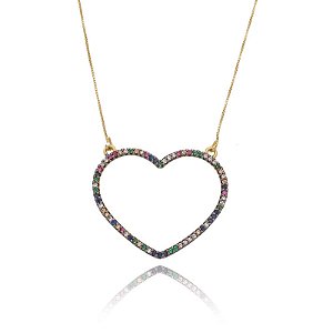 Colar Coração Vazado Rainbow Folheado a Ouro 18K