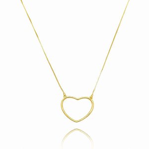 Colar Coração Vazado Liso Folheado a Ouro 18K