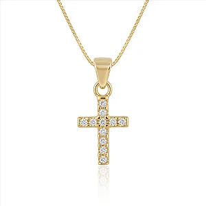 Colar Cruz Cravejada Pequena Folheado a Ouro 18K