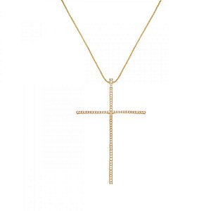 Colar Cruz Fina Cravejado Folheado a Ouro 18K