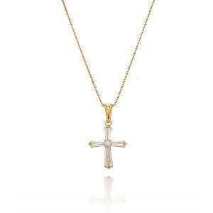 Colar Cruz Navetes Pequeno Folheado a Ouro 18K