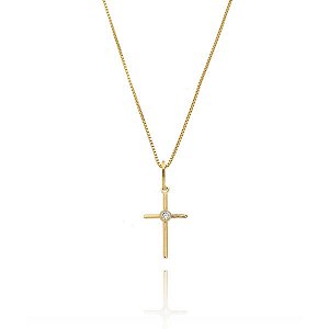 Colar Cruz Palinho Zircônia Folheado a Ouro 18K