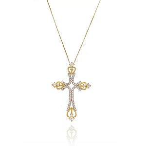 Colar Cruz Realeza Folheado a Ouro 18K