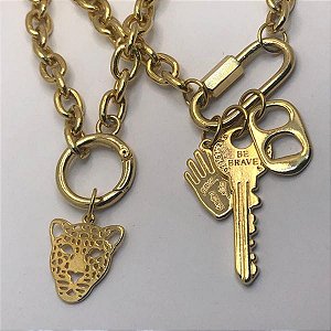 Colar Elo Pequeno Pingentes Variados Folheado a Ouro 18K