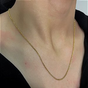 Colar Elo Português 1Mm Folheado a Ouro 18K