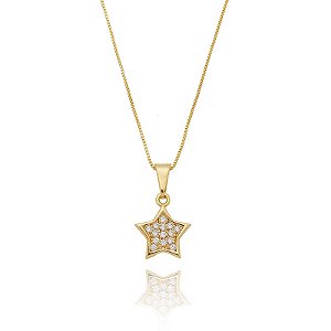 Colar Estrela Cravejado Folheado a Ouro 18K