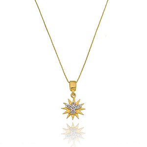 Colar Estrela Do Divino Espirito Santo Folheado a Ouro 18K
