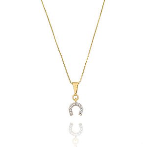 Colar Ferradura Cravejado Pequeno Folheado a Ouro 18K