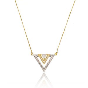 Colar Geometrico Grande Cravejado Folheado a Ouro 18K