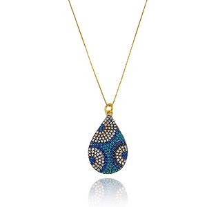 Colar Gota Olho Grego Azul Folheado a Ouro 18K