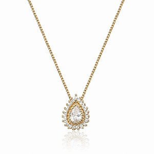 Colar Gota Zircônia Borda Cravejado Folheado a Ouro 18K