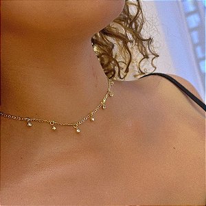 Colar Groumet Pingentes Ponto De Luz Folheado a Ouro 18K