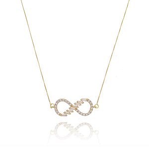 Colar Infinito Navetes E Zircônias Folheado a Ouro 18K