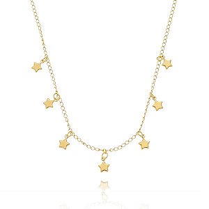 Colar Infantil Correntinha Pingentes Estrela Lisa Folheado a Ouro 18K