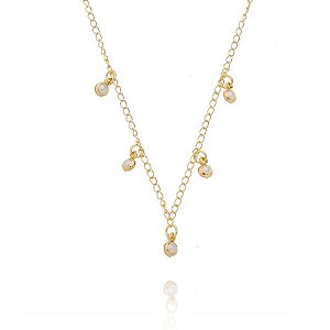 Colar Infantil Correntinha Pingentes Pérola Folheado a Ouro 18K