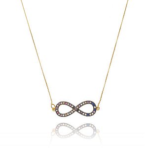 Colar Infinito Com Zirnônias Coloridas Folheado a Ouro 18K