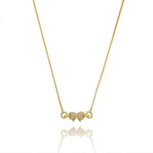 Colar Laço Cravejado Pequeno Folheado a Ouro 18K