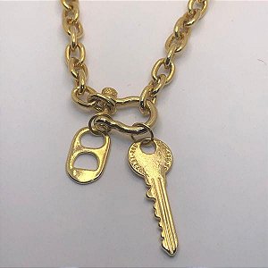 Colar Longo 3 Pingentes Folheado a Ouro 18K