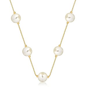 Colar Longo Com 7 Pérolas Folheado a Ouro 18K