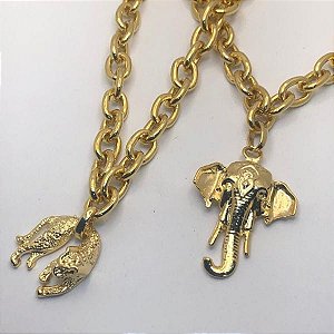 Colar Longo Elo Pequeno Pingentes Variados Folheado a Ouro 18K