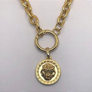 Colar Longo Leão Folheado a Ouro 18K