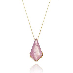 Colar Losango Fusion Lilás Folheado a Ouro 18K