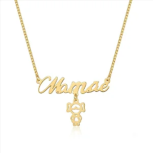 Colar Mamãe 1 Pingente Menino Folheado a Ouro 18K