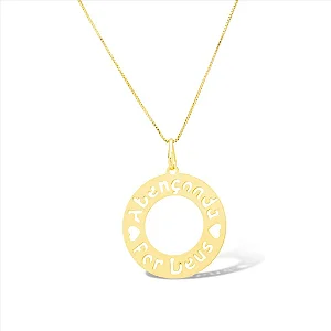 Colar Mandala Abençoada Por Deus Folheado a Ouro 18K