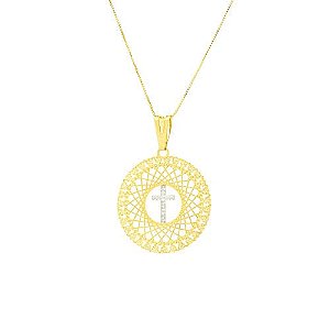 Colar Mandala Cruz Meio Folheado a Ouro 18K