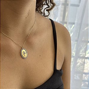 Colar Mandala Fé Oval Folheado a Ouro 18K