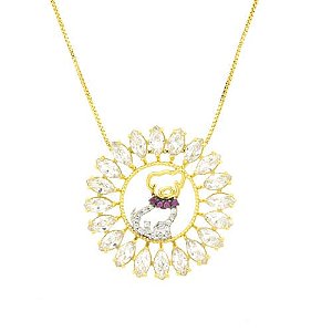 Colar Mandala Navete Cat Folheado a Ouro 18K