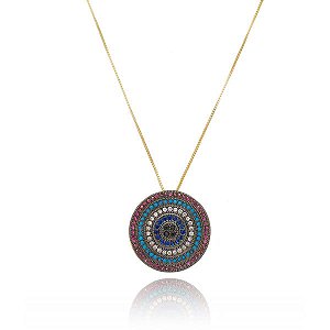 Colar Mandala Rainbow Folheado a Ouro 18K