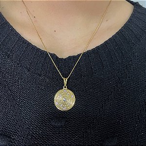 Colar Medalha Desejos Folheado a Ouro 18K