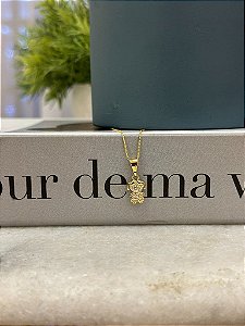 Colar Menina Cravejada Cabelinho Liso Folheado a Ouro 18k