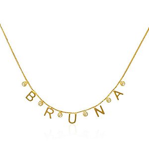 Colar Nome Zircônias Intercaladas Folheado a Ouro 18K
