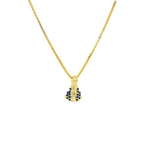 Colar Nossa Senhora Aparecida Manto Azul Folheado a Ouro 18K