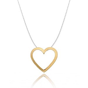 Colar Nylon Coração Vazado Folheado a Ouro 18K