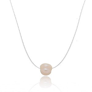 Colar Nylon Pérola Natural Folheado a Ouro 18K